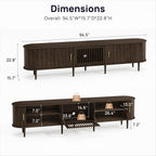 94.5" Fluted Mid Century Modern TV Stand for TVs Up to 80/85/86/90/98/100", Tambour Sliding Doors Entertainment Center with Storage&LED, Curved Media&TV Console Long TV Stands for Living Room, Walnut