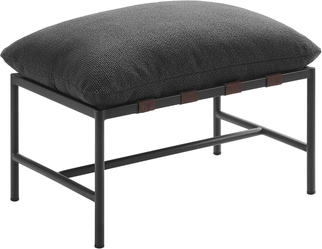 Modway Raya Outdoor Patio Sling Chair with Ottoman Set in Charcoal - Comfy Accent Lounge Chair and Footstool with Removable Boucle Fabric Cushions for Porch, Deck, Backyard