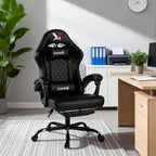 Gaming Chair with Pocket Spring Cushion, Ergonomic High Back Computer Chair with Footrest and Lumbar Support, Adjustable Height 360° Swivel Recliner, Black