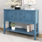 P PURLOVE Console Table Buffet Sideboard Sofa Table with Drawers Cabinets and Bottom Shelf (Light Navy)