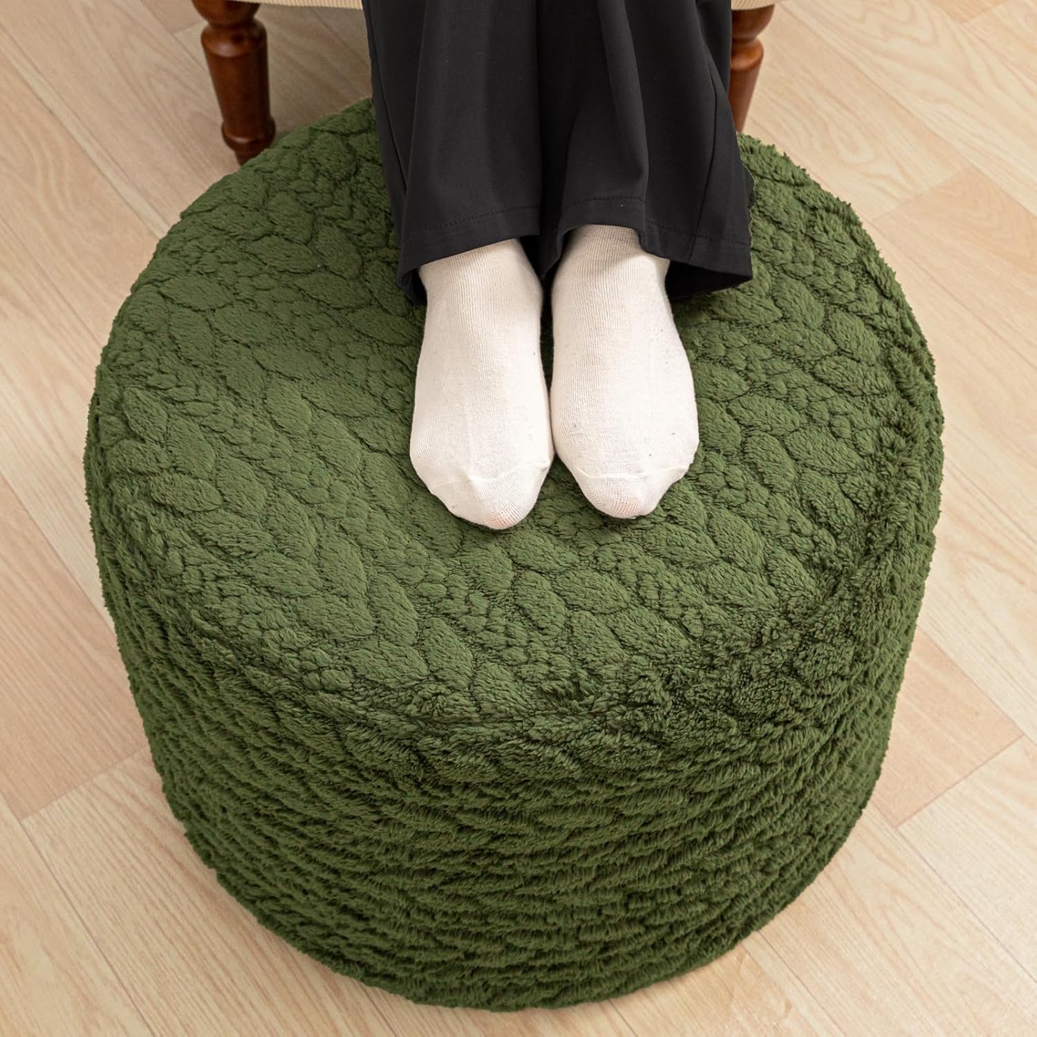 Round Pouf Ottoman Foot Stool 20x14In Ottoman Footrest for Couch Sofa Green | All-in-one Foam Floor Pouf,Ottoman Coffee Table,Footstool Ottoman Boho Poof Home Decor Beanbag Chairs for Living Room Bedroom