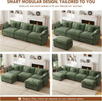 WorthFurni 111.4” Modular Sectional Sofa, U Shape Cloud Couch with 2 Movable Ottoman, Comfy Chenille Deep Seat Sofa with Soft Pillows for Living Room Apartment (Green)