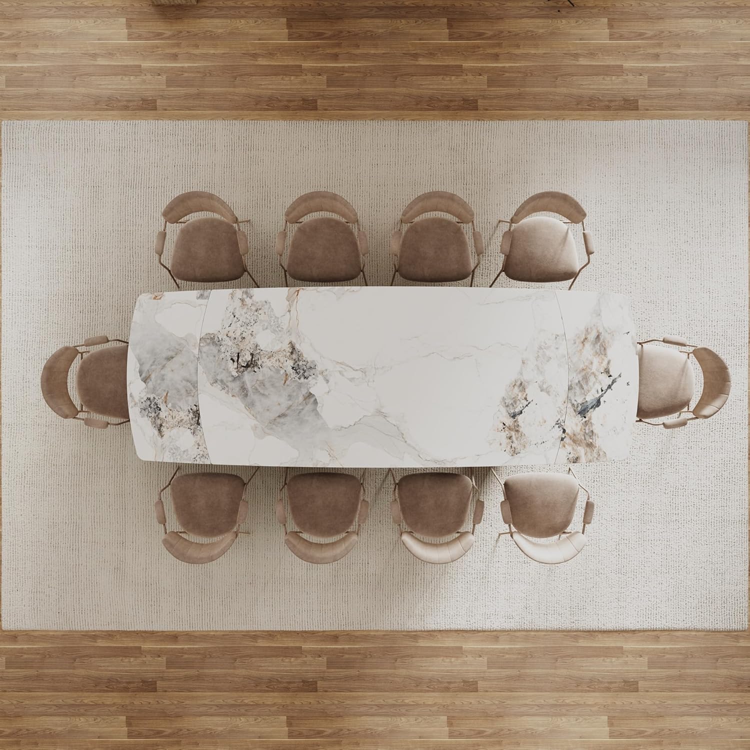 Honyee Extendable Dining Table with Leaf, 78 to 110 Inch Rectangular Sintered Stone, Modern Large Dining Room Table Seats 6 8 10 12, Metal Base, Marble Look for Family Gatherings