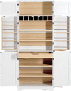 78.2" Tall Farmhouse Kitchen Pantry Cabinet with 8 Door Shelves,Storage Cupboard with 4 Adjustable Shelves,Hidden Drawer,Wine Rack,for Dining & Bathroom (White-G)