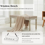 LOULENS French Vintage Bench, Linen Fabric Entryway Bench, Upholstered Tufted End of Bed Bench with Brushed Wood Legs,Light Brown