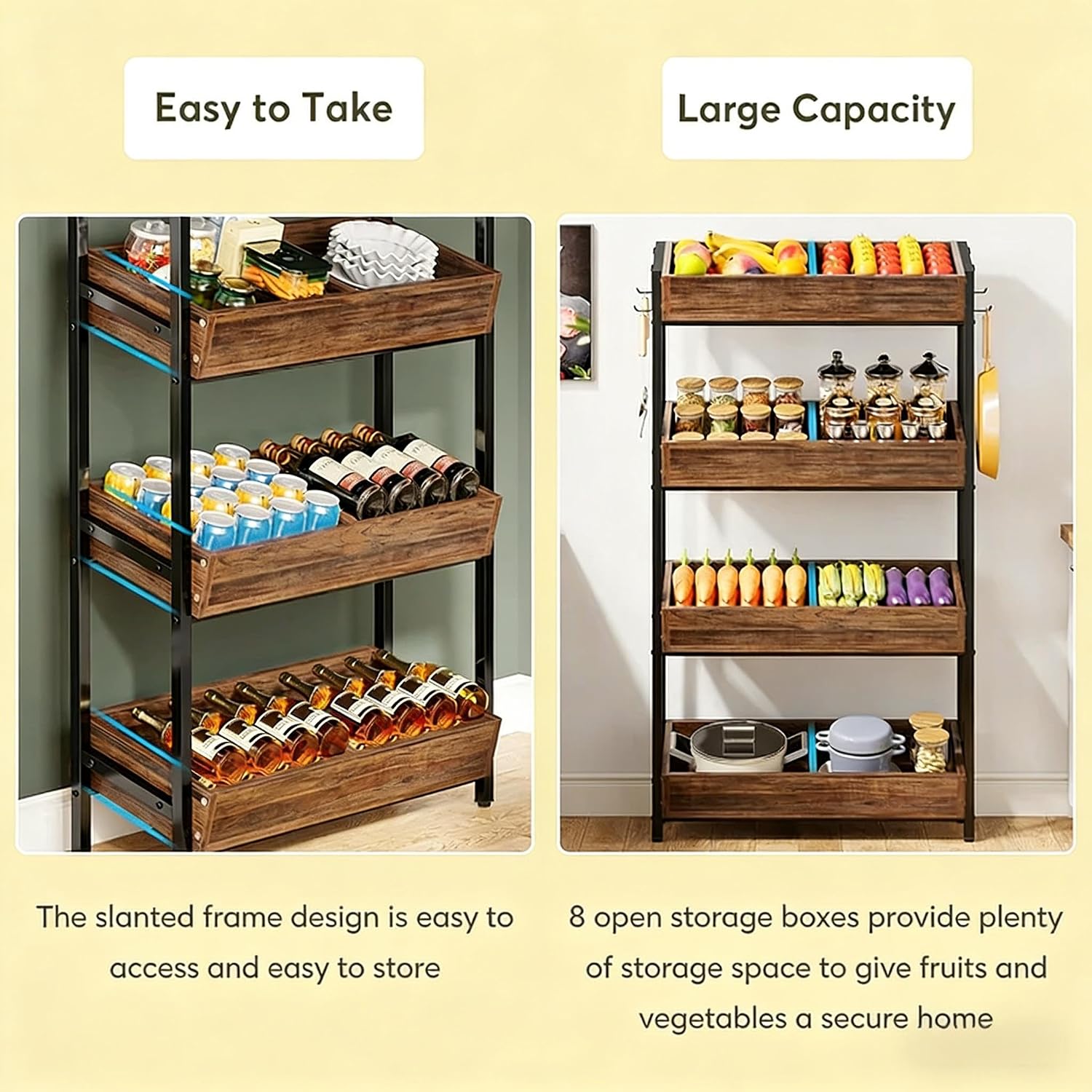 GOWE Stable Wood Storage Organizer,Fruit Vegetable Storage Rack Stand,Wine Rack Stand