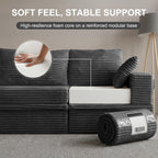 107'' Modular Sectional Sofa, Deep Seat Boneless Couch with Storage | Oversized High-Back for Living Room & RV | With Ottoman | High Density Foam & Corduroy | Tool-Free Assembly | Cozy Dark Gray