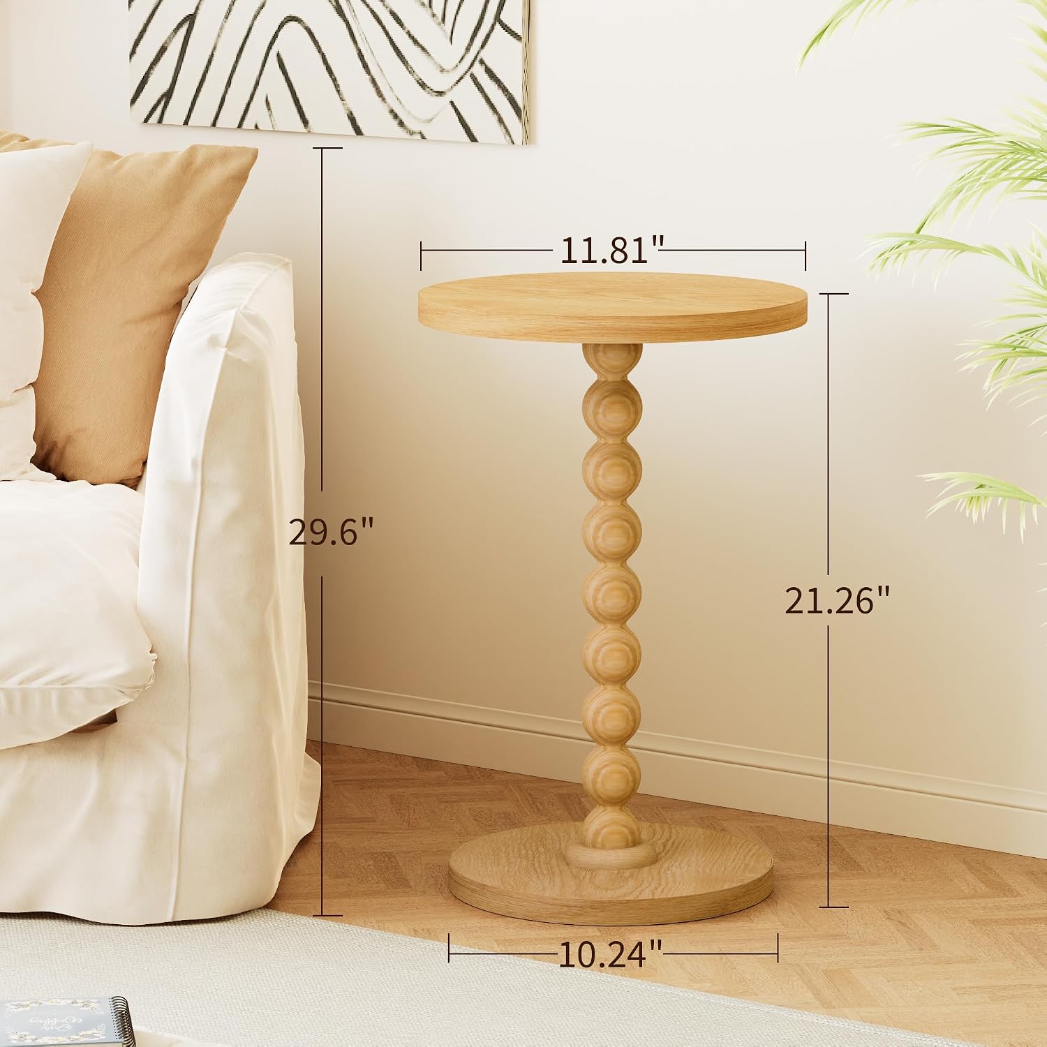 Round Side Table, Drink Table for Small Spaces, Modern Accent Nightstand with Rubberwood Leg for Living Room, Bedroom, Corners, and Office (1, Dark Natural)