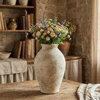 9 Inch Vintage Large White Ceramic Flower Vase | for Living Room, Dining Room, Bathroom Indoor & Outdoor Home Decor