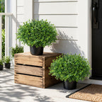 Fake Plants Artificial Plants Outdoor for Spring Summer Decor, 2 Pack Boxwood Fake Potted Plant Artificial Greenery Realistic UV Resistant Faux Outdoor Plant with Pot for Outside Porch Garden Patio