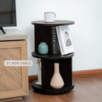 KAYMILY Round End Tables, Mid Century Modern 3 Tier Side Table for Living Room, Bedroom, Office, 25" Tall Accent Nightstand with Open Storage Shelves, Easy Assembly, MDF Wood - Rotating - Black
