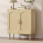 Sideboard Buffet Cabinet with Storage, Small Rattan Entryway Credenza | Modern Console Cabinet with Doors & Adjustable Shelf, Wood Buffet for Kitchen, Dining Room, Living Room, Light Oak