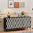 Anbuy Marble Buffet Cabinbet with Storage and 3 Drawers Sideboard Faux Marble Doors Buffet Dining Room Hallway Cupboard Console Table, Liquor/Accent Cabinet(Black)