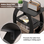 End Table Set of 2 with Charging Station, Black Side Table with USB Ports and Outlets for Living Room, Wood Nightstand with Large Storage Shelf for Bedroom Sofa Couch, Bedside Table Night Stands