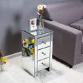 3 Drawer Mirrored Nightstand, Silver Glass Bedside Table with Crystal Knobs, Fully Assembled End Table for Bedroom, Living Room, Glam Accent Furniture, 11.8" x 11.8" x 23.6"