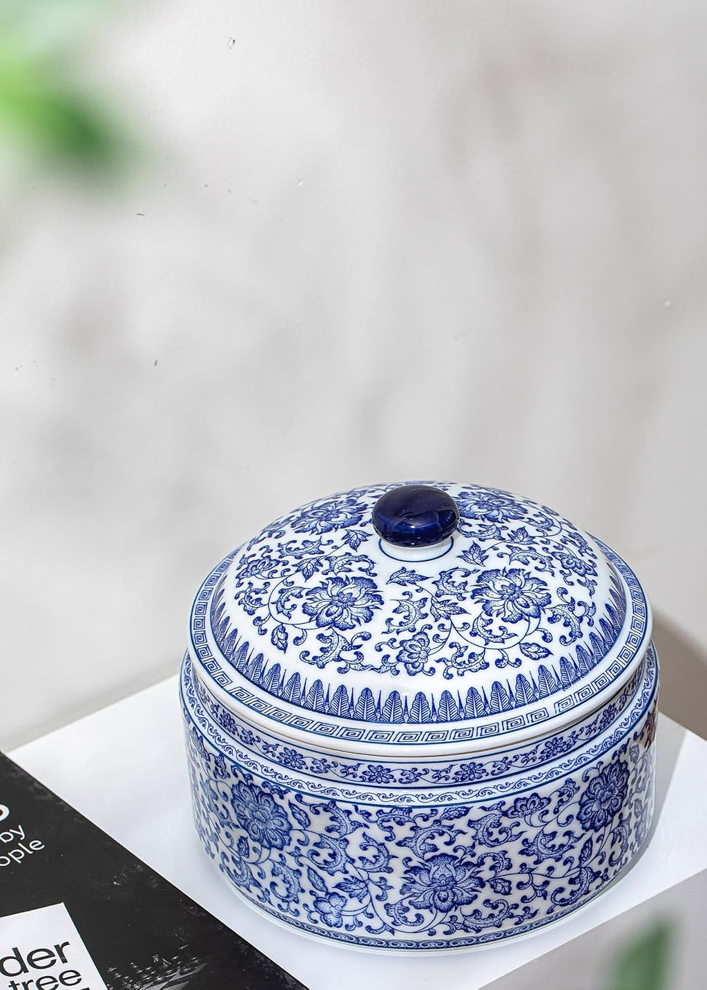 Blue and White Ginger Jar, Ceramic Chinoiserie Decorative Jars for Home, Office, Ginger Jar Vase Pocelain for Table, Living Room, Bookshelf, Mantle Fireplace, Centerpieces 6.5"