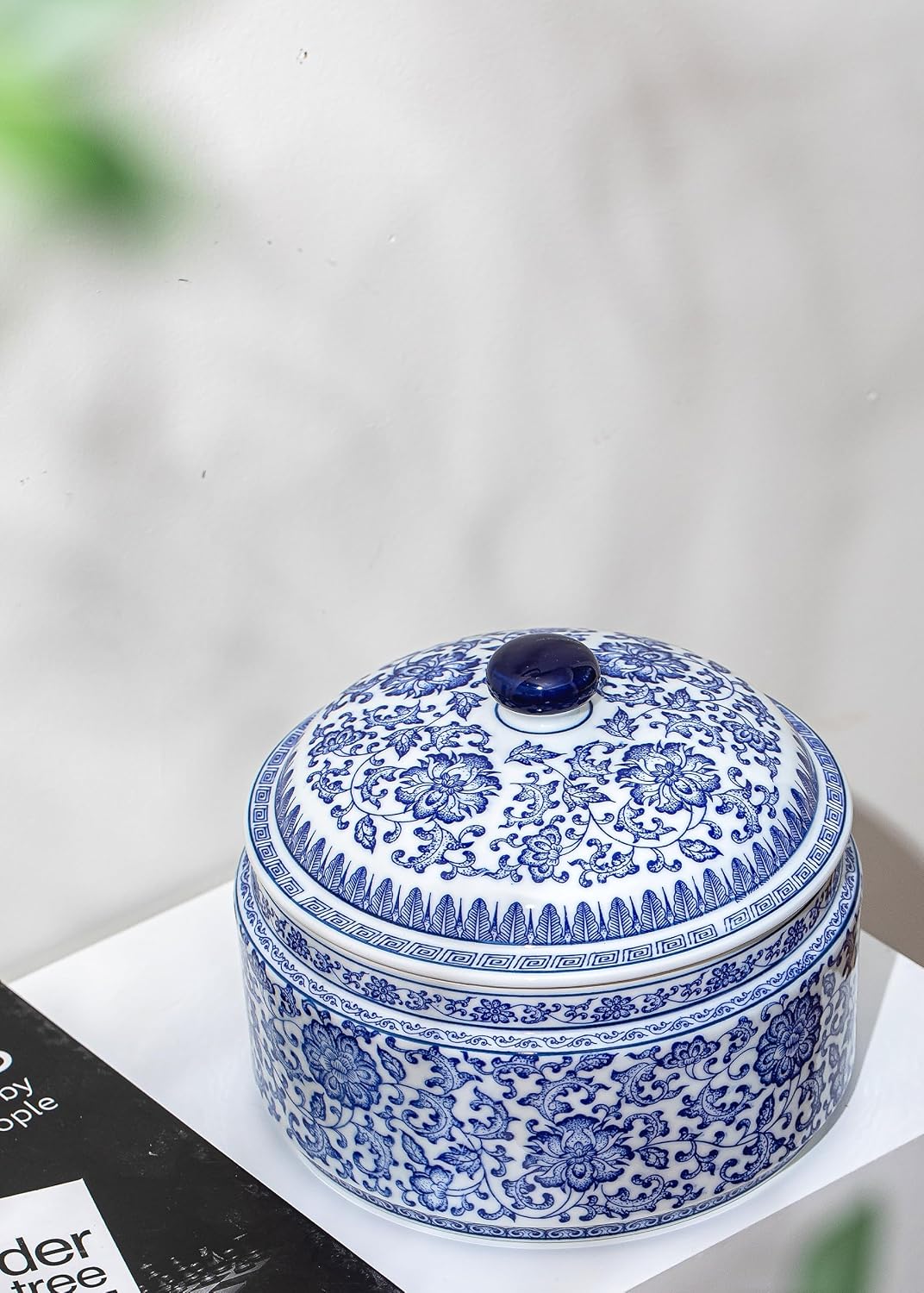 Blue and White Ginger Jar, Ceramic Chinoiserie Decorative Jars for Home, Office, Ginger Jar Vase Pocelain for Table, Living Room, Bookshelf, Mantle Fireplace, Centerpieces 6.5"