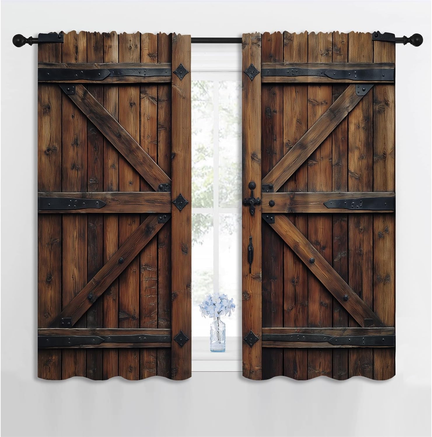 Country Farmhouse Door Boy Girls Blackout Curtains,Rustic Wood Vintage Farm Wooden Barn Door, 2 Panel Rod Pocket Thermal Insulated Drapes for Bedroom, Living, Kids Teen Room Deco 42x45 inch