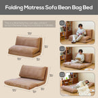 N&V Folding Matress Sofa Bean Bag Bed, Foam Filling Folding Matress Sofa, Includes Removable and Machine Washable Cover, Soft Premium Faux Fur (Medium, Brown)