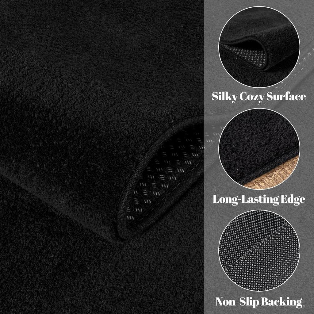 qulint Black Rug for Living Room, 8x10 Washable Rug for Bedroom with Thickened Memory-Foam, Modern Minimalist Large Carpet Solid Comfy Non Slip Carpet for College Dorm Dining Room Classroom Home Decor