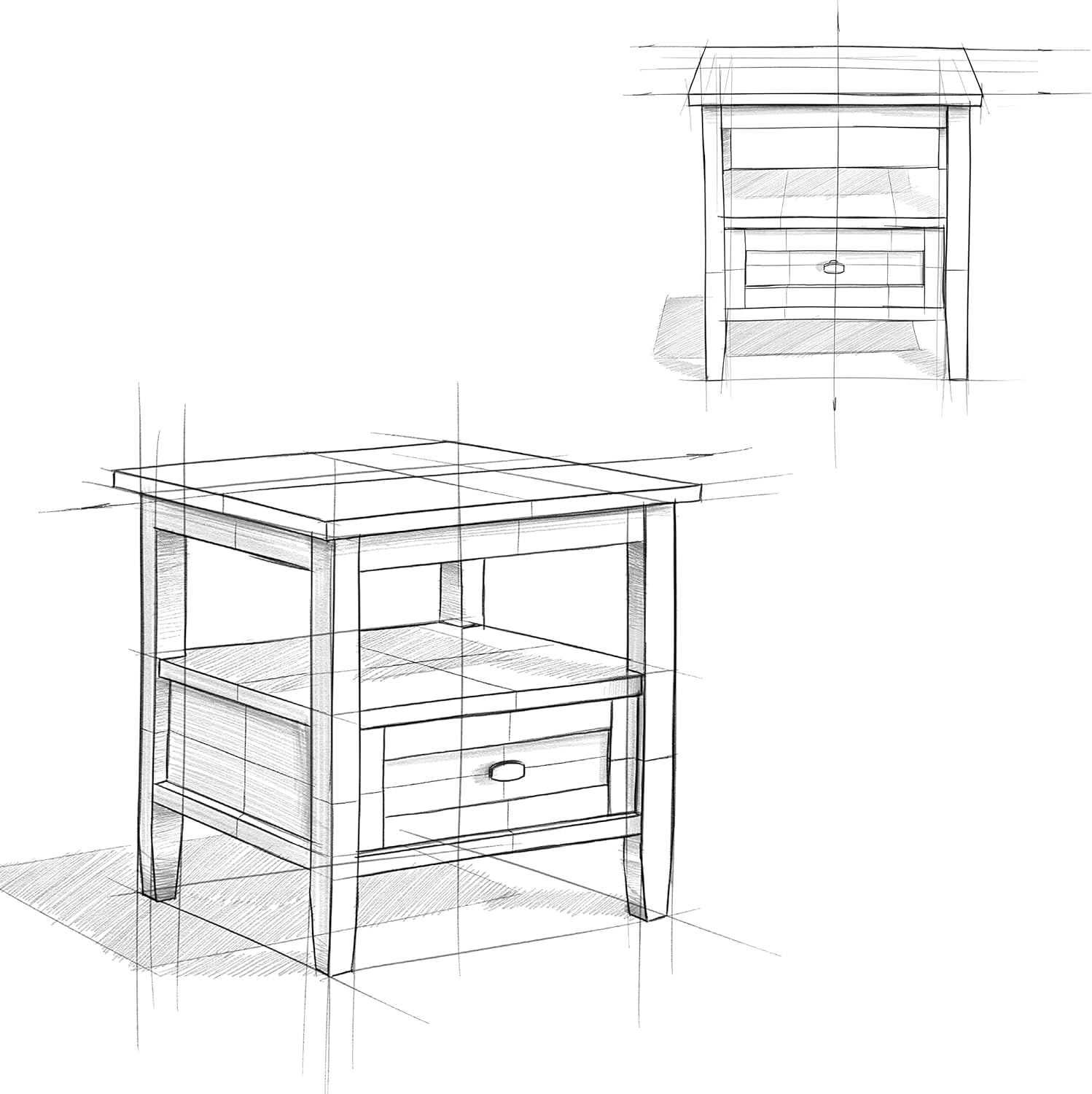SIMPLIHOME Warm Shaker End Table - 20" Wide x 20" High Solid Wood Square Accent Table in Distressed Coastal Blue, Transitional Side Table for Living Room with Drawer, Open Shelf and Tapered Legs