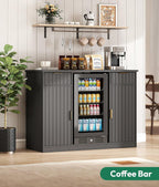 Lamtor Coffee Bar Cabinet with Storage - 53" Mini Fridge Cabinet with Power Outlet, Fluted Wine Bar with Drawer & Door Storage for Kitchen Dining Room, Black