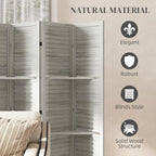 HOMCOM Room Divider, 6 Panel 67" Tall Wood Privacy Screen with 3 Display Shelves, and Folding Storage for Bedroom or Home Office, Distressed White