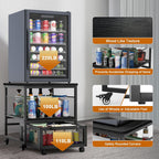 21x21in Mini Fridge Stand with Storage, Heavy Duty Mini Fridge Table with 4 Lockable Wheels for Coffee Bar 220LBS Compact Beverage Refrigerator Stand Cabinet Dorm Fridge Cart for Office Home (Black)
