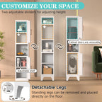 67" H Tall Bathroom Storage Cabinet with 2 Doors ＆Adjustable Shelves,Narrow Metal Cabinet with Open Countertop,Narrow Storage Unit for Small Space,Bathrooms,Entryway,Kitchen- Assembly Required(White)