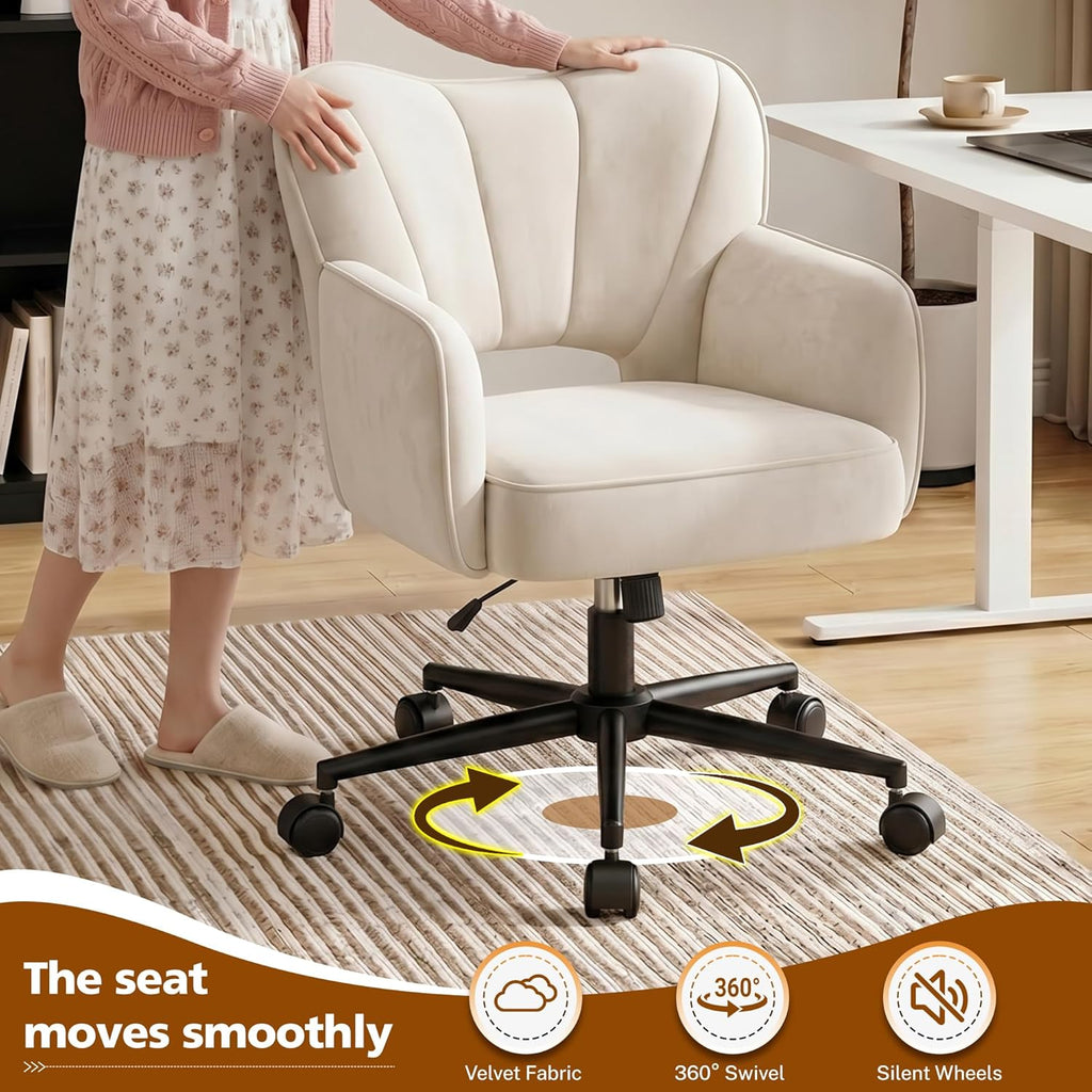 DurayLoly Desk Chair with Shell Back, Vanity Chair with Adjustable Height, Comfy Chair for Makeup Room, Bedroom, Work & Relaxation，Beige