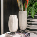 Ca D Oro Glass Vase White Feather Pattern Hand Blown Murano-Style Art Glass - Model 54 MS