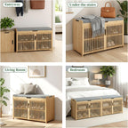 APRTAT Bamboo Shoe Storage Bench with Padded Cushion, 3-Tier Shoe Rack Organizer with 2 Ventilated Grille Doors for Entryway, Bedroom, Bathroom (Nature, Large)
