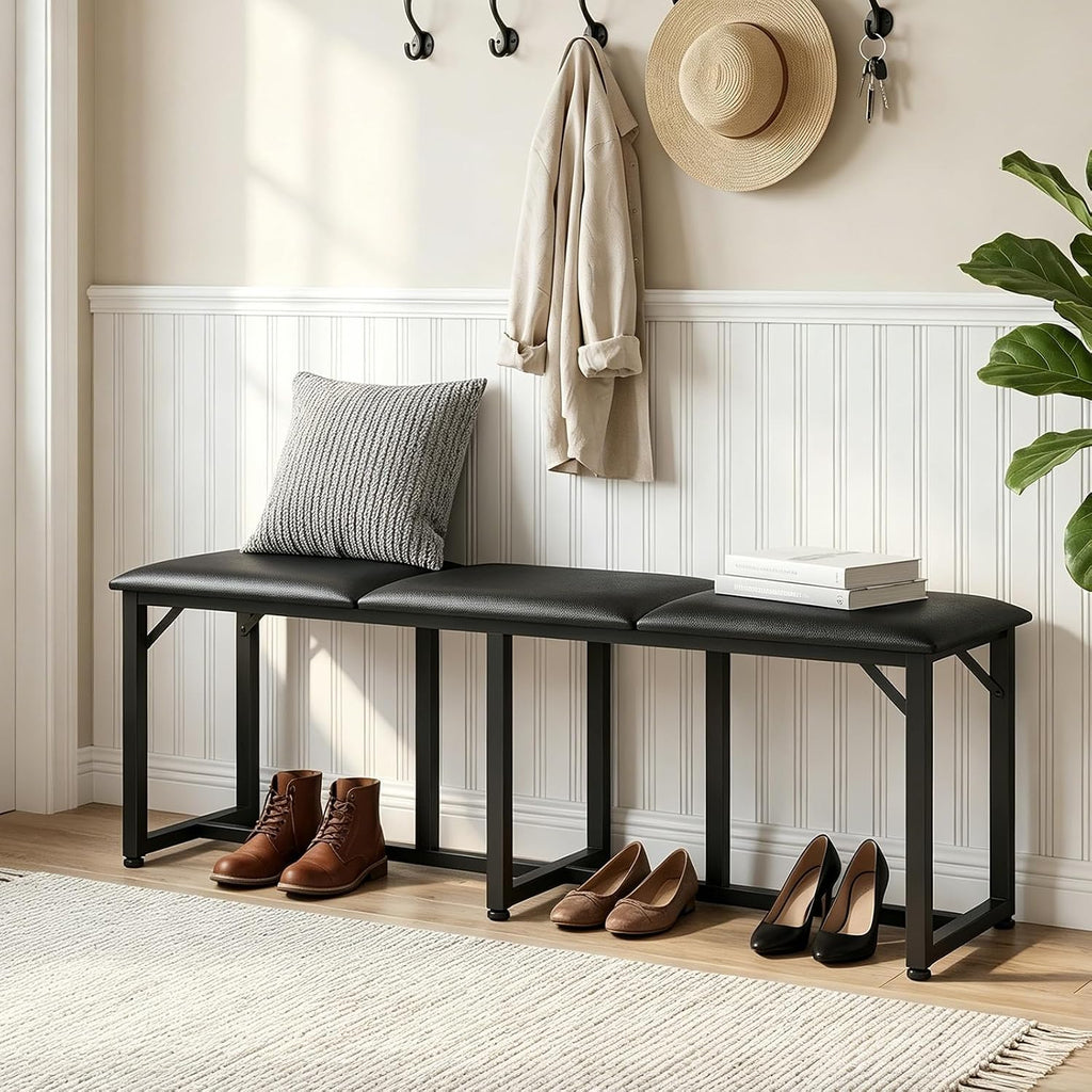 MAHANCRIS Dining Bench, 47.2 Inch Dining Room Bench | Entryway Bench with Metal Frame, PU Leather Padded Seat, for Kitchen, Living Room, Hallway, Living Room, Black TBBK06R01