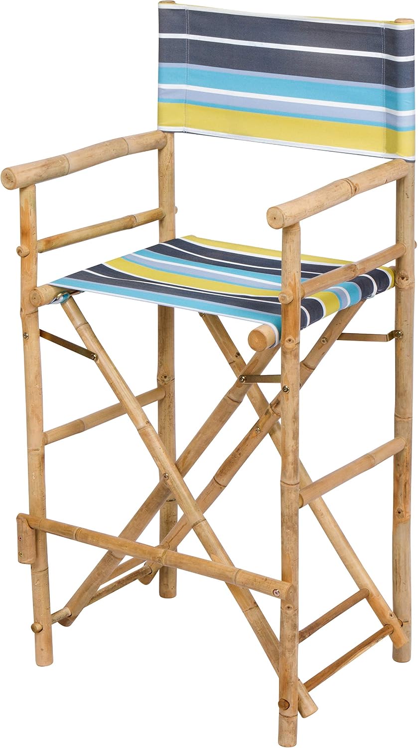 Statra Bar Height Folding Chairs Counter Stool Outdoor Indoor Tall Camping Set of 2, Green Stripes