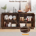 ONBRILL 63 Inch Buffet Cabinet with Storage, Large Sideboard Cabinet with 4 Carved Doors, Modern Credenza Storage Cabinets w/Adjustable Shelves for Kitchen, Living Room, Brown