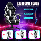 Massage Gaming Chair with Footrest, Ergonomic PU Leather Computer Chair w/Headrest and Lumbar, Height Adjustable, 360° Swivel Desk Office Chair, White