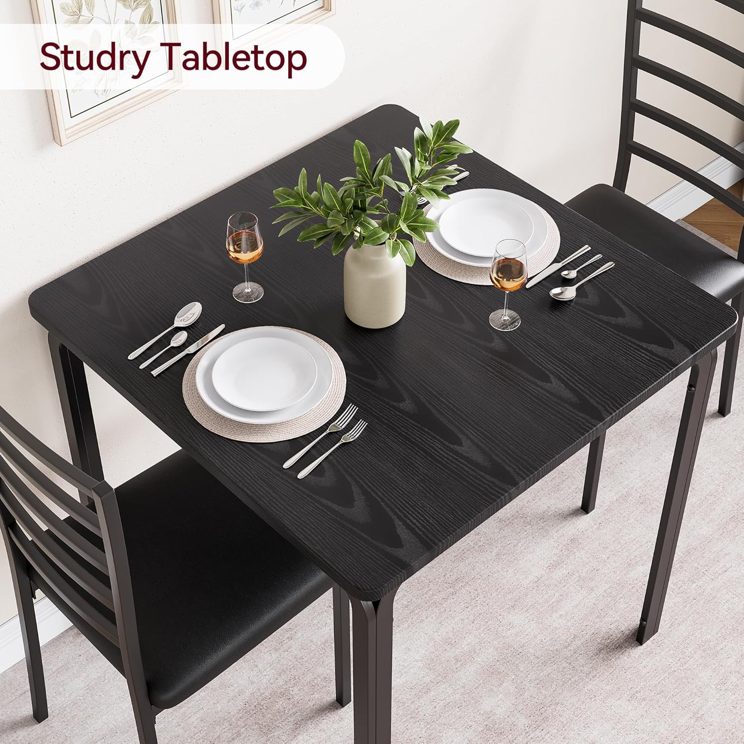 Modern 3-Piece Dining Set for 2 – Compact Square Table & Chairs with Sturdy Metal Frame, Easy Assembly, Space-Saving Kitchen Furniture – Ideal for Small Apartments or Breakfast Nooks