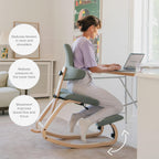 Varier Thatsit Brown/Light Green Ergonomic Kneeling Chair Height Adjustable with Backrest and Beech Wooden Frame for Active Sitting - 10 Year Limited Warranty