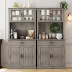 GarveeHome Kitchen Pantry Cabinet, 71 in Tall Kitchen Hutch Storage Pantry with Microwave Stand, Freestanding Buffet with Shelves and Glass Doors for Home Dining Room, Grey