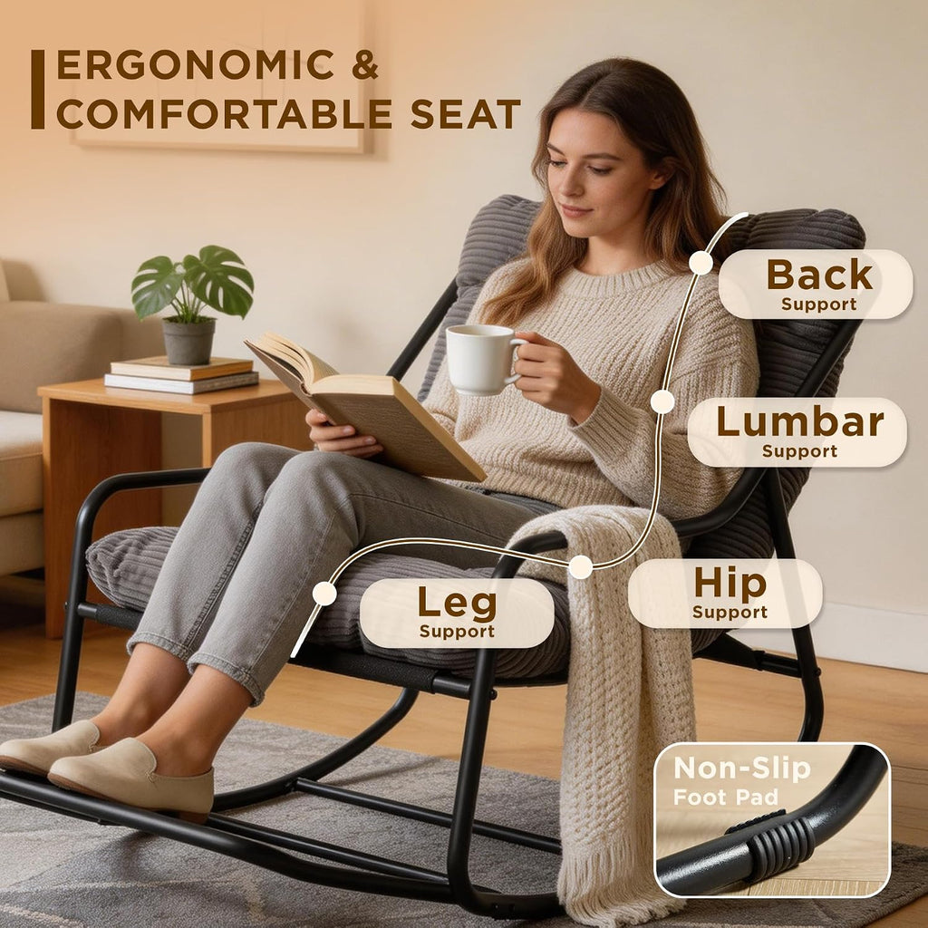 Outdoor Rocking Chair with Footrest, Adjustable Papasan Rocker Indoor Outdoor Lounge Chair, Waterproof Comfy Cushion, 300lbs Capacity, for Patio, Porch, Garden, Living Room, Gray