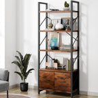 Shintenchi 5 Tier Bookshelf with Drawers, Display Standing Shelf Units, Wood and Metal Bookshelves Storage Organizer, Bookcase for Home Office Bedroom, Kitchen, Living Room, Rustic Brown