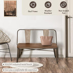 YOLENY Dining Bench, Farmhouse Metal Entryway Chair with Back, Industrial Mid-Century 3 Person Rustic Spindle Bench, with Wood Seat, Removable Backrest, 42in, Bronze