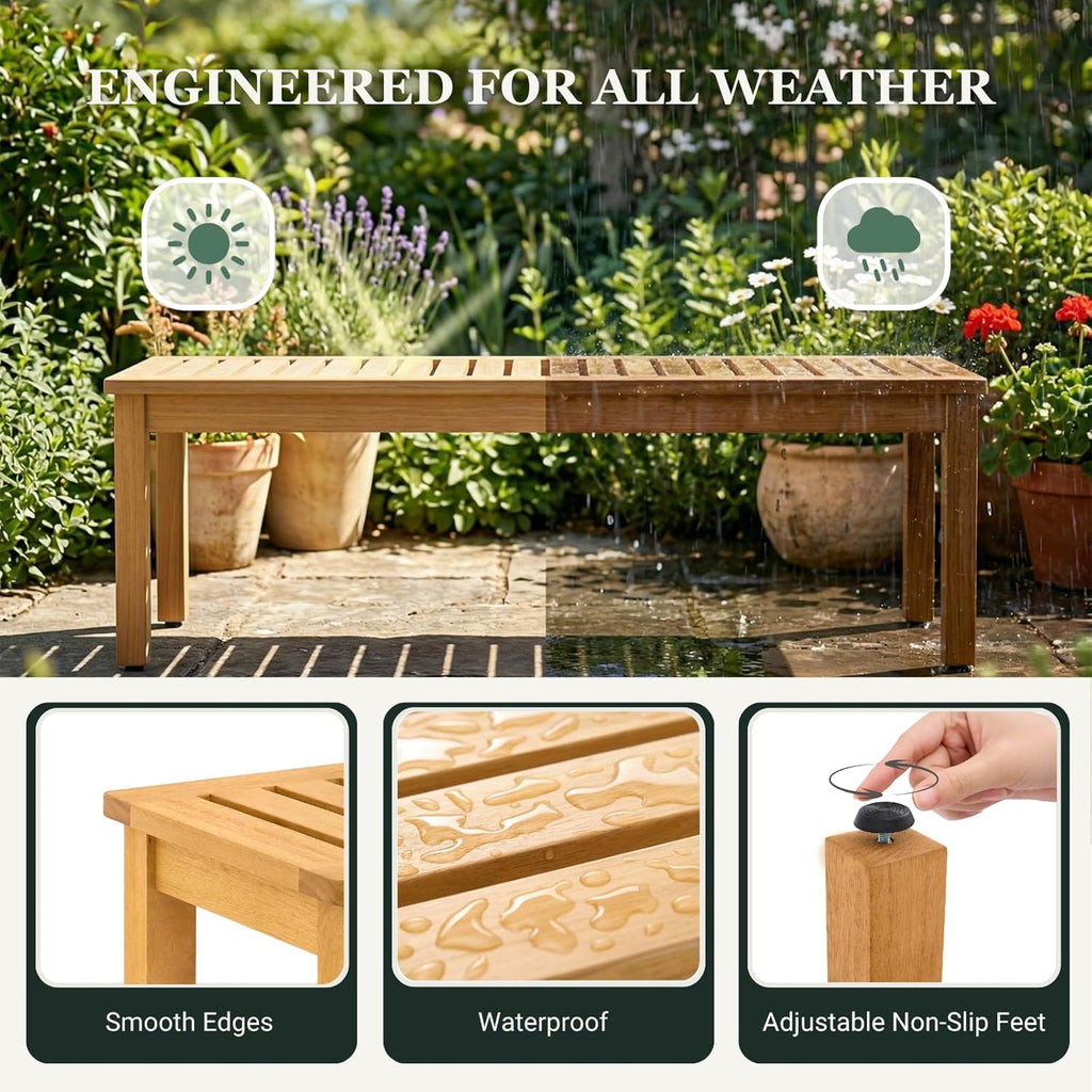 Shower Bench 20 Inch, Golden Teak Eucalyptus Wood Bath Seat – Non-Slip, Water Resistant, Heavy Duty