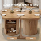 5-Piece Dining Set for Small Spaces 43.3" Round Table & 4 PU Leather Chairs, Modern Farmhouse with Storage Shelf, Apartment Kitchen Easy Assembly (Walnut Color Round Table + 4 U-Shaped Gray Chairs)
