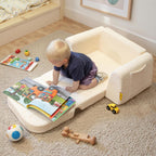 BanaSuper Wide Kids Sofa, Convertible Foam Couch for Children 3-8, Cream | Fold-Out Children Chair, Extra Wide Base for Stability, Sherpa Kids Reading Chair, Comfy Sofa Chair for Children Age 3+