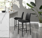 Furniturebox Milan Bar Stools - Contemporary Black Faux Leather Stools for Kitchen or Dining Room - Set of 2 with Soft Seats and Black Legs