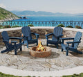 Garvee Folding Adirondack Chair Set of 4, HDPE Outdoor Patio Chair with Cup Holder, All Weather Resistent Wooden Textured for patios, Decks, Gardens, fire Pit, Navy Blue