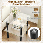 Giantex Square End Table, 2-Tier Sofa Side Table with Clear Tempered Glass Top & Shelf, Small Accent Table with Solid Rubber Wood Legs for Living Room Bedroom Home Office (Black & Clear)
