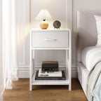 YAUKOMEL Nightstand Set of 2,End Table with Fabric Drawer,Side Table Set of 2,Storage Shelf,Bedside Table with Open Shelf,Sofa Table for Living Room,Bedroom,Small Space White CTG70W-2