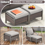 Belord Outdoor Ottomans for Patio - 250 LBS Weight Capacity PE Wicker Foot Rest Ottoman Set of 2 with Metal Frame Multipurpose Outdoor Foot Stool for Porch Balcony Backyard Brown